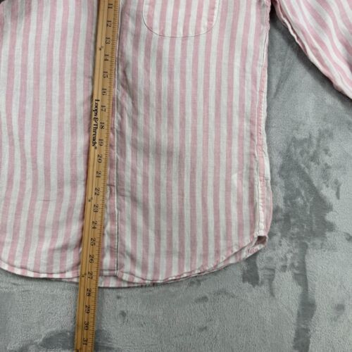 J Crew Baird McNutt Irish Linen Shirt Herren Medium Pink Weiß Gestreift Langarm - Bild 5 von 10