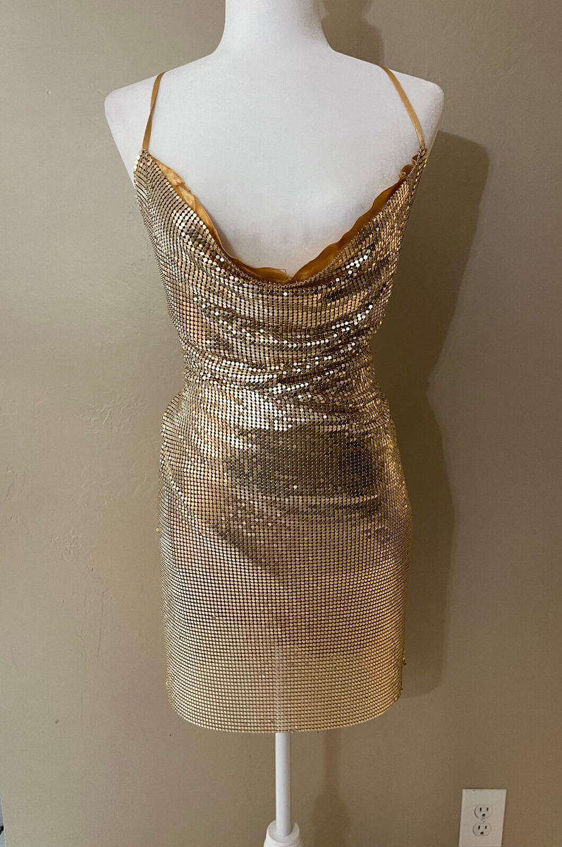 Gold metal mesh dress sales