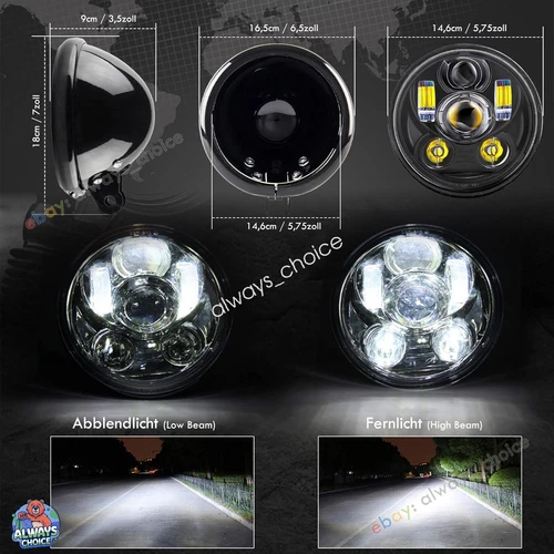 5,75'' Motorrad LED Scheinwerfer Hi/Lo Projektor Glänzend Gehäuse für Harley - Bild 4 von 10