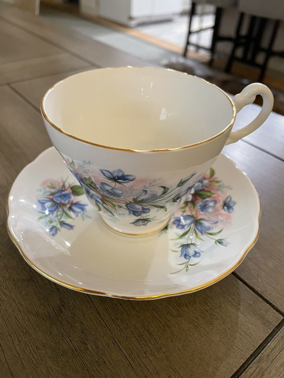 Vintage Royal Ascot Tea Cup and Saucer Bone China Blue Flowers With