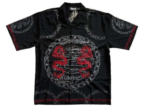 Y2K VTG Deadstock Dragonfly Black Embroidered Dragons Shogun Shirt XXL Skate