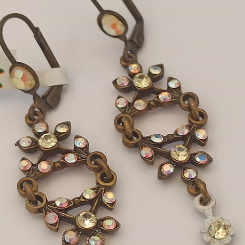 Michal Negrin Earrings Aurora Borealis Dainty Crystals Long White Dangle Deco AB - Picture 6 of 15
