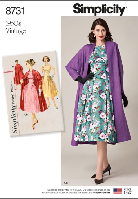 S8731 Simplicity 8731 Sewing Pattern VTG 1950s Dress Lined Coat Sizes 14-22 S8731 Simplicity 8731 Sewing Pattern VTG 1950s Dress Lined Coat Sizes 14-22