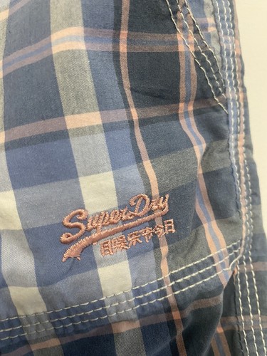 BLUE PINK CHECK SHORTS XL SUPERDRY SUMMER GOLF FOOTBALL GYM CYCLE TOWIE BEACH - Picture 5 of 9