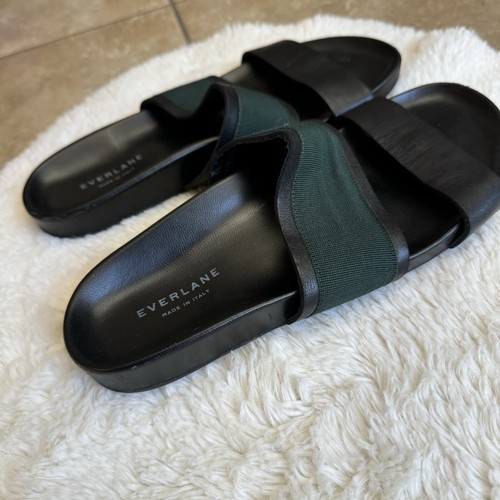 Everlane The Form Leather Stretch Double Strap Sandal Black Green Slides Sz 10 - Picture 8 of 11