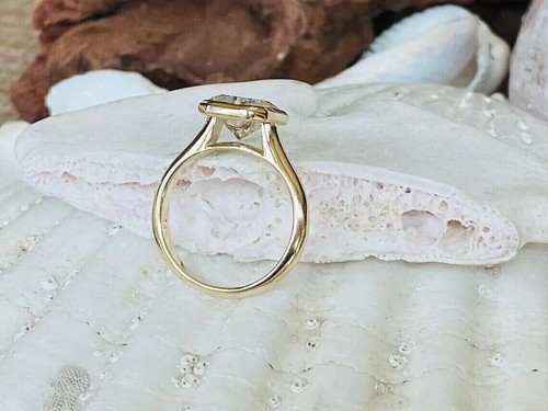 3 CTW Radiant Cut Moissanite Bezel Set Engagement Ring In 14k Yellow Gold Plated - Picture 6 of 12