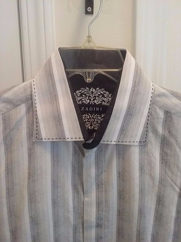 ZAGIRI Men's Shirt L Stripe Button Down Long Sleeve Brown/Tan 100% Cotton - Picture 2 of 4