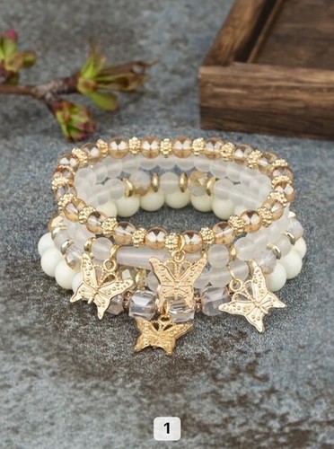 4Pcs Bohemian Butterfly Charm Bracelet Set For Women Crystal Beads Chain Bangle - Picture 2 of 35