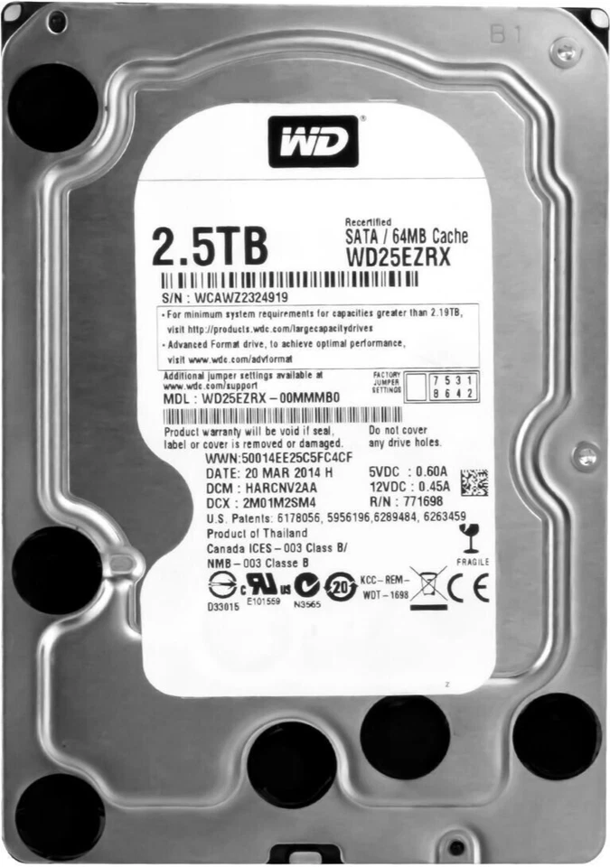 Festpllatte WD Caviar Green WD25EZRX 2.5TB 5400u/Min 64MB SATA III 3.5'' Inch - Image 2 of 4