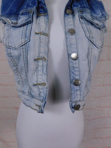 Vintage 90s Forever 21 Premium Denim Vest S Cropped Ombre Sleeveless Jean - Picture 2 of 12