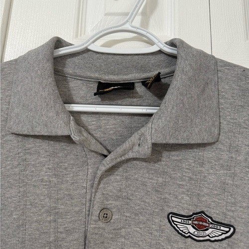Harley-Davidson Herren 100 Jahre Jubiläum Polo Grau Baumwolle Hemd Größe Large - Bild 5 von 8