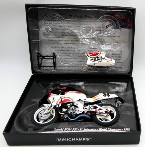 MINICHAMPS 1/12 KEVIN SCHWANTZ 1993 SUZUKI RGV 500 GP MOTO CAMPEÓN DEL MUNDO V RARO - Imagen 6 de 10