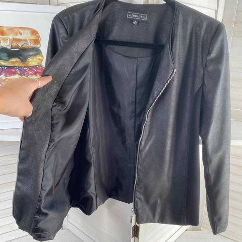 Elementz black faux leather zip up jacket size medium - Picture 8 of 11