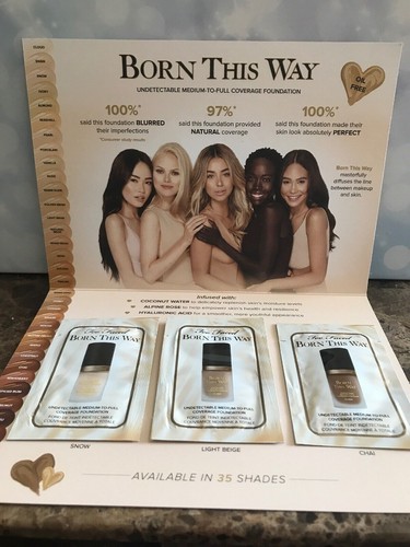 TOO FACED Born This Way Foundation 3-Shade Sample Card SNOW * LIGHT BEIGE * CHAI - Bild 2 von 3