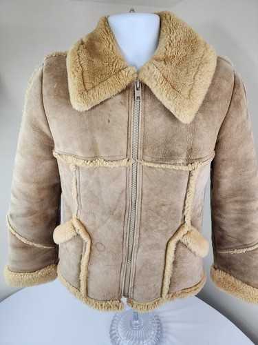 Piapa dicke Lammfell Wildleder Shearling Bomberjacke S / M Vintage USA - Bild 4 von 23
