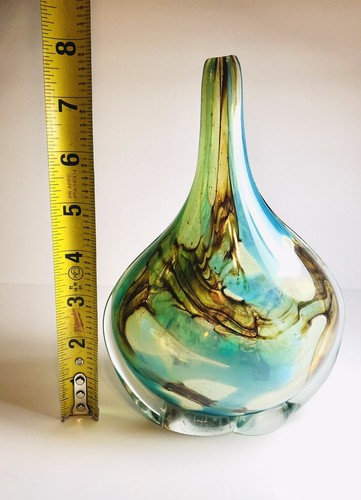 Vtg 1980’s Mdina Glass 'Tigers Eye' 'Side Stripe' Lollipop Vase SIGNED - Picture 6 of 7