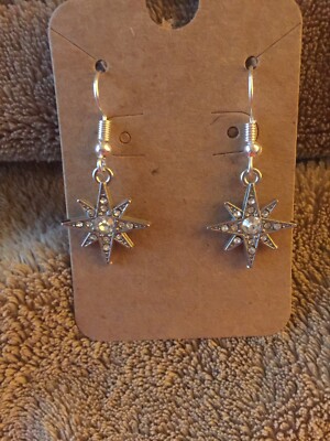 Handcrafted Moravian Star Pierced Earrings In Marcasite & Silver Tone, New