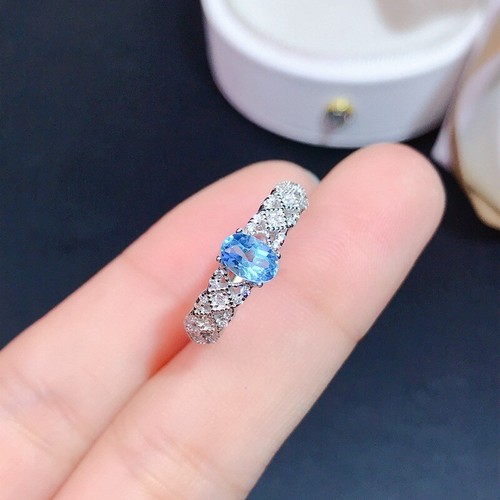 1/2CT Natural Oval Cut Blue Topaz Solitaire Engagement Ring 14K White Gold Cover - Picture 9 of 10