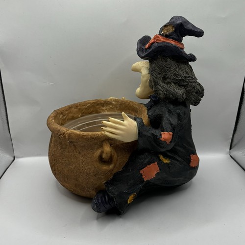 Vintage KITSCHY RETRÒ Halloween Strega Calderone Fioriera Piatto Caramelle Resina con Fodera - Foto 9 di 18