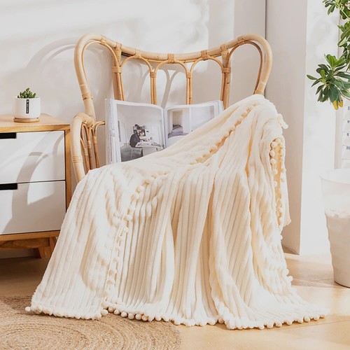 Throw Blanket Couch with Fringe Soft Cozy Fuzzy Flannel Blankets - Picture 16 of 31