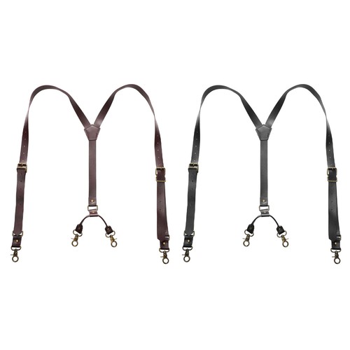 Suspenders Straps Four Metal Clips Duty Suspenders Men PU Leather Loops Decor - Bild 2 von 15