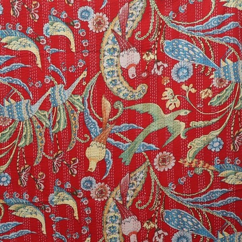 Double Vintage Quilt Bed Runner Kantha Bird Bedspread Cotton Hippie Boho Blanket - Picture 4 of 5