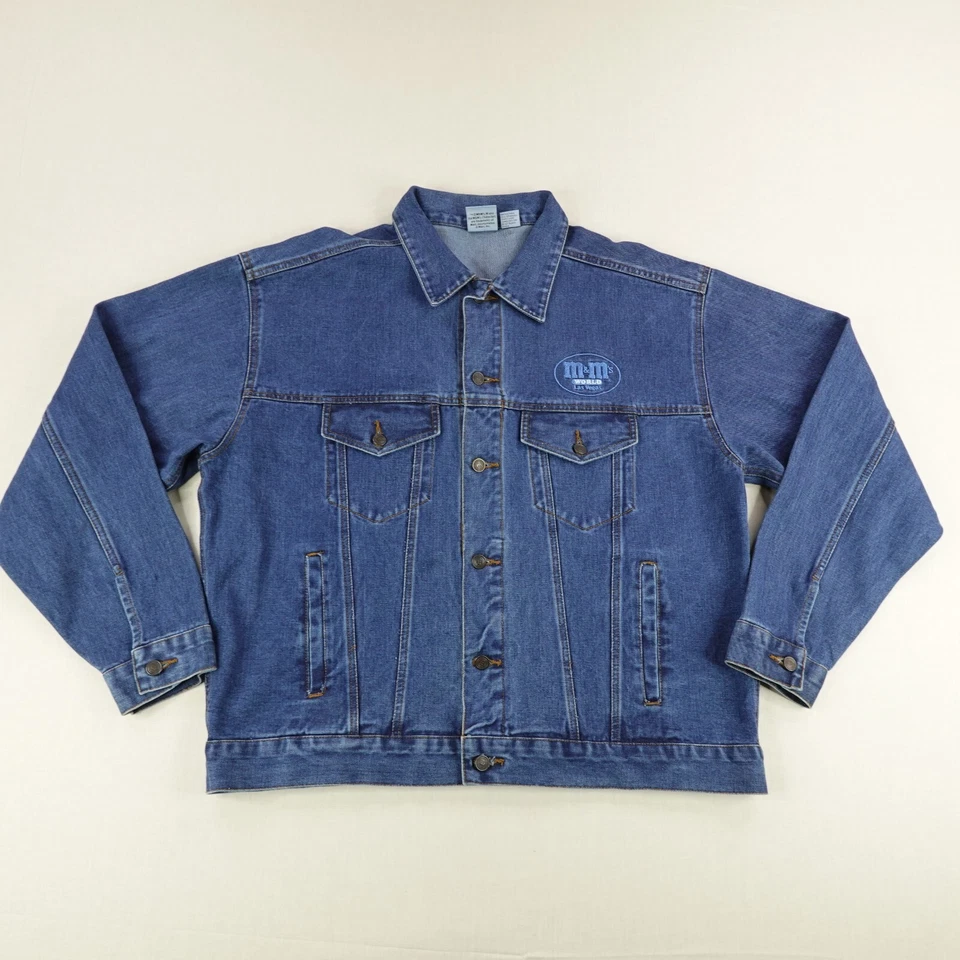 Vintage M&Ms Jacket Mens XXL Blue Denim Jean Button Up Trucker Coat Las Vegas - Image 2 of 4