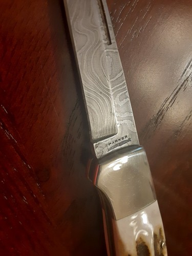VTG. PARKER BENCH MADE TAKO JAPAN STAG DAMASCUS SINGLE BLADE LOCK BACK KNIFE... - Picture 5 of 13