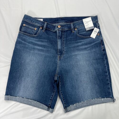 NWT Gap Women’s 16 Bermuda 8” Cuffed Jean Shorts Dark Denim 35" Waist High Rise
