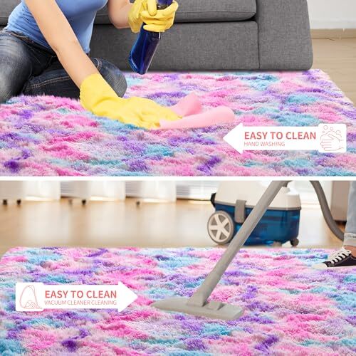 Soft Rainbow Rug for Girls Room, Cute Fluffy Girls 4 x 6 Feet Rose/Purple - Bild 7 von 7