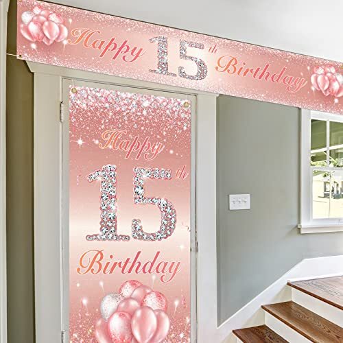 Happy 15th Birthday Door Cover Porch Long Banner Sign Set 15 Years Old Birthd... - Picture 5 of 6