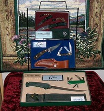 Schrade Ducks Unlimited Knife Display 3 Complete Sets W/Sheaths 1980's Wire Rack