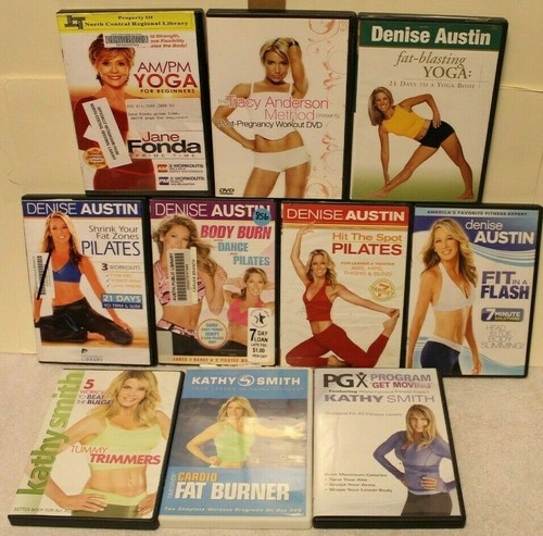 10 ACCEPTABLE workout DVDs Jane Fonda Denise Austin Kathy Smith yoga pilates - Picture 1 of 2