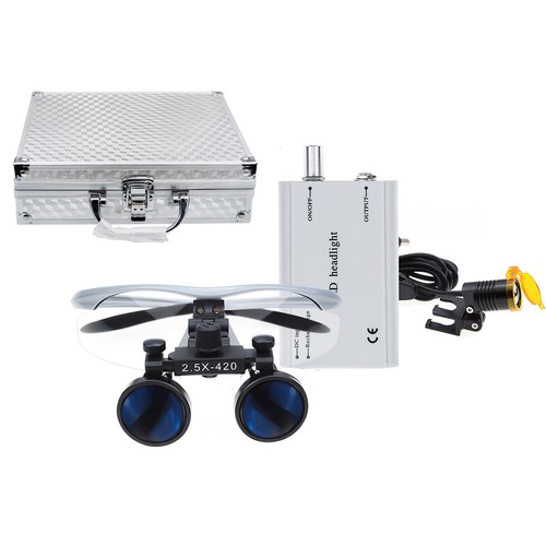 2,5 x lenti di ingrandimento binoculari chirurgiche e faro LED 3W e scatola in alluminio argento DY-003 - Foto 13 di 19