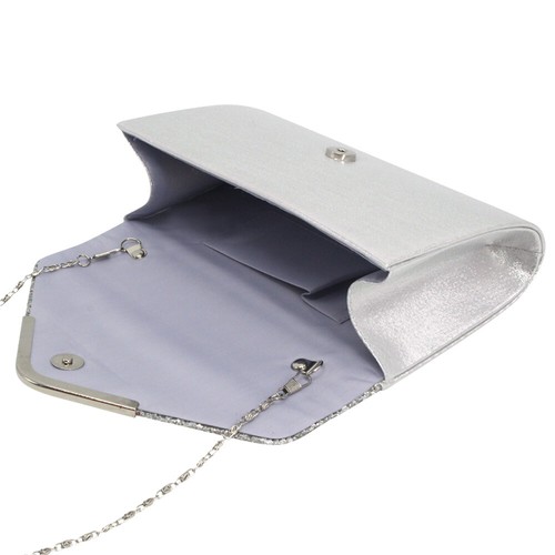 Womens Glitter Shimmer Clutch Bags Wedding Party Prom With Chain Bridal Handbags - Picture 6 of 15