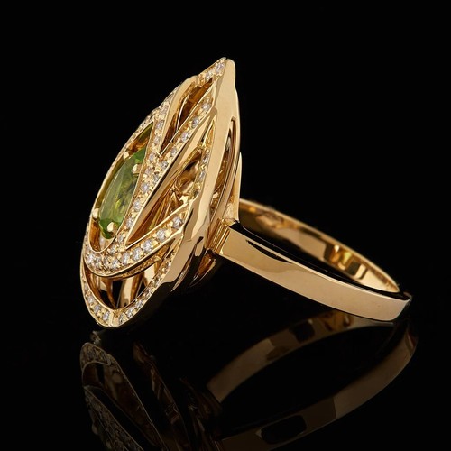 1.40ct Natürlich Rund Diamant Peridot 14k Gelbgold Jubiläum Cocktail Ring - Bild 3 von 3