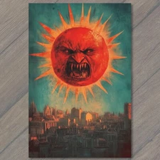 Art Print Angry Sun Over City Mean Star Hot Rays Buildings Sky Funny Unusual