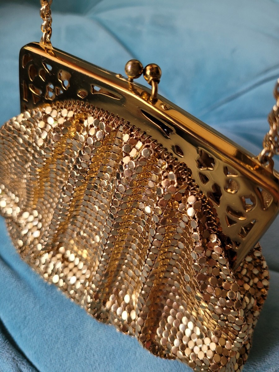 Vintage Whiting and Davis Art Deco Gold Metal Mesh Bag Purse