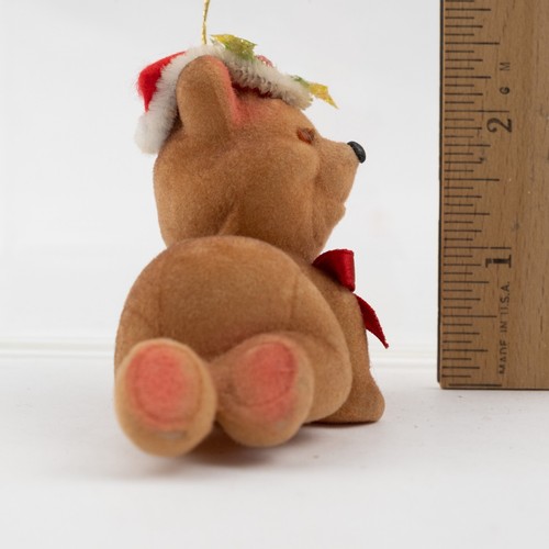 Flocked Bear Christmas Ornament Red Bow and Santa hat 2.5" - Picture 6 of 7