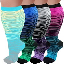 4 Pairs Plus Size Compression Socks for Women 20-30 mmHg, Wide Calf Stockings...