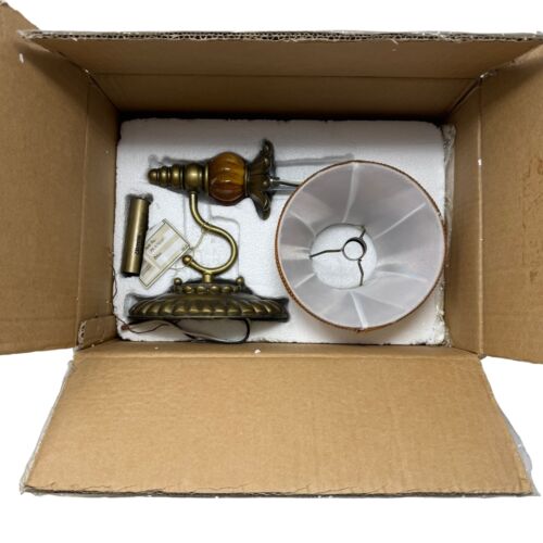 Pair Quoizel Wall Sconces Brass Tone Beige Fabric Shade PK8701ST New Open Box - Picture 2 of 13