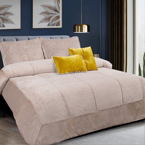 3 PCS Velvet Quilted Bedspread Throw & Pillow Shams Double King Size Bedding Set - Picture 20 of 25