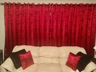 Asian Chinese Oriental Brocade Red Cherry Blossoms Silk Satin 2 Curtains Panels