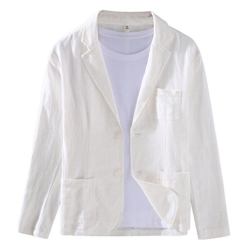 Spring Men Cotton Linen Blazer Casual Two Button Suit Formal Jacket Slim - Picture 6 of 26