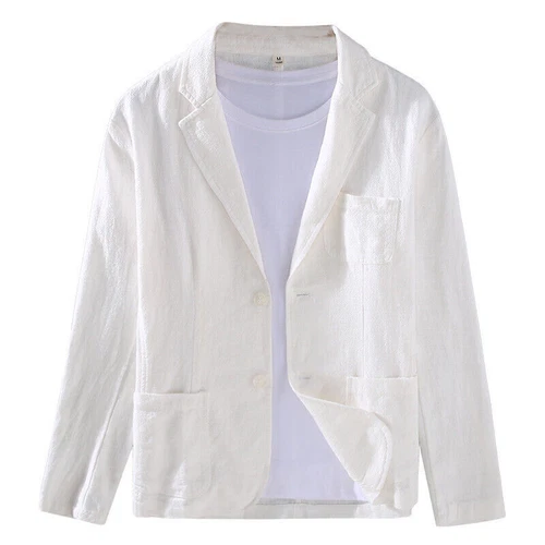 Herren Lässig Baumwolle Leinen Blazer Zwei Knopf Anzug Formell Business Jacke Slim Fit - Bild 7 von 28