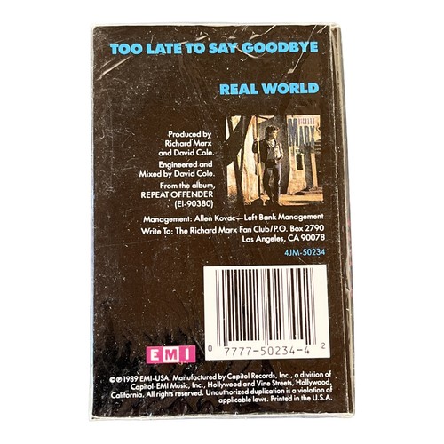 Richard Marx Too Late To Say Goodbye Cassette Single NEW Sealed RARE OOP - Picture 2 of 2