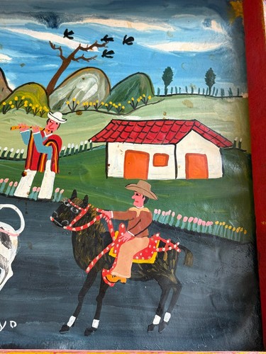 2 dipinti vintage arte popolare sudamericana nascondi animali incorniciati e firmati OOAK GVC - Foto 12 di 21