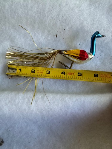 Vintage Mercury Glass Bird, Clip On Bird Tinsel Tail Christmas Ornament Blue - Picture 4 of 5