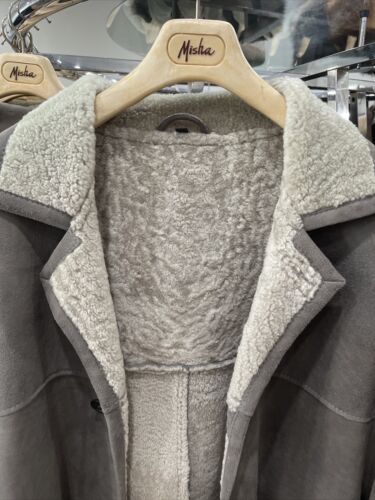 Grey Merino Lamb Suede Shearling Beige Fur Mens Jacket 3XL NWT - Picture 2 of 11