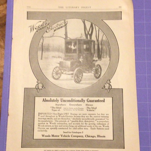 1910 LEGNO VEICOLO ELETTRICO A MOTORE Pubblicità Stampa Auto Chicago Catene da Neve 12x9